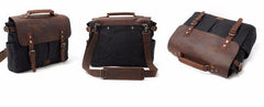 Mens Waxed Canvas Leather Side Bag Messenger Bag Canvas Courier Bag for Men - iwalletsmen