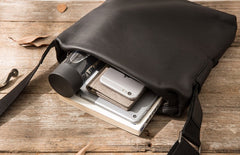 Small Cool Black Square Leather Mens Messenger Bags Shoulder Bags for Men - iwalletsmen