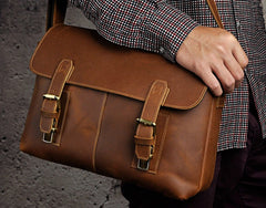 Cool Vintage Brown Leather Mens Side Bag Messenger Bag Shoulder Bag for Men - iwalletsmen