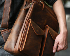 Cool Brown Leather Mens Backpack Travel Backpacks Laptop Backpack for men - iwalletsmen