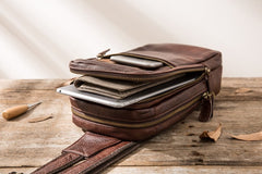 Coffee Leather Mens Sling Bag Sling Shoulder Bag Sling Backpacks for men - iwalletsmen