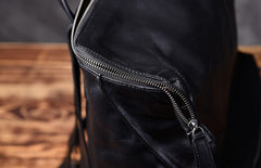 Genuine Leather Mens Cool Backpack Sling Bag Large Black Travel Bag Hiking Bag for men