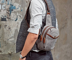 Cool Gray Canvas Mens Sling Bag Chest Bag One Shoulder Packs for men - iwalletsmen