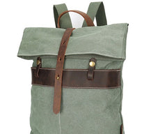Cool Waxed Canvas Gray Leather Mens Backpack Canvas Travel Backpack Canvas School Backpack for Men - iwalletsmen