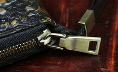 Handmade Leather Mens Tooled Skull Death Cool Zipper Phone Travel Long Wallet Card Holder Card Slim Clutch Wallets for Men