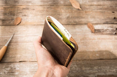 Cool Leather Mens Coffee Slim Small Wallet Bifold Vintage billfold Wallet for Men - iwalletsmen