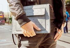 Cool Leather Large Mens Wristlet Bag Vintage Clutch Zipper Bag for Men - iwalletsmen