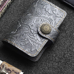 Handmade Leather Floral Mens Cool billfold Wallet Card Holder Small Card Slim Wallets for Men