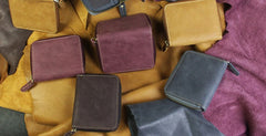 Handmade Leather Mens Cool Slim Leather Wallet Men Zipper billfold Wallets Bifold for Men