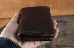 Handmade Genuine Leather Mens Cool Slim Leather Wallet Men Small Wallets Bifold for Men