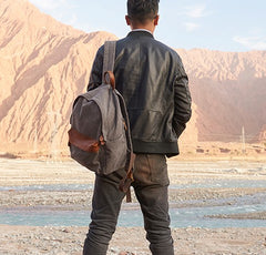 Cool Canvas Gray Mens Backpack Canvas Travel Bag Canvas School Bag for Men - iwalletsmen