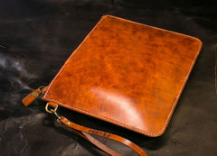 Handmade Leather Mens Clutch Cool Slim Wallet Zipper Clutch Wristlet Wallet for Men