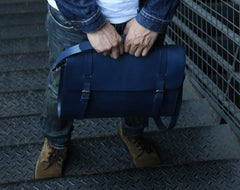 Blue Leather Mens Briefcase Messenger Bag Handbag Shoulder Bag for men - iwalletsmen