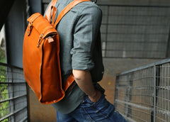 Brown Leather Mens Backpack Travel Backpacks Laptop Backpack for men - iwalletsmen