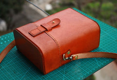 Handmade Brown Leather Mens Small Box Bag Shoulder Bag Messenger Bags for Men - iwalletsmen