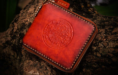 Handmade Leather Tibetan Tooled Mens billfold Wallet Cool Chain Wallet Biker Wallet for Men