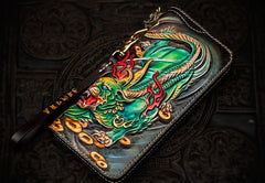 Handmade Leather Chinese Monster Mens Chain Biker Wallet Cool Leather Wallet With Chain Wallets for Men