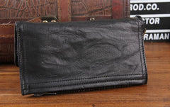 Genuine Leather Mens Cool Biker Chain Wallet Long Leather Wallet Slim Clutch Wristlet Wallet for Men
