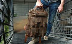 Vintage Coffee Mens Leather Backpacks Travel Backpacks Laptop Backpack for men - iwalletsmen