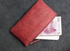 Handmade Leather Mens Cool Zipper Phone Travel Long Wallet Holder Slim Clutch Wallets for Men