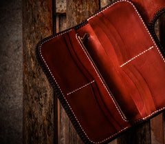 Handmade Leather Tooled Mahākāla Mens Chain Biker Wallet Cool Leather Wallet Long Clutch Wallets for Men
