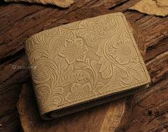 Handmade Leather Floral Mens Cool Slim Leather Wallet Men billfold Wallets Bifold for Men