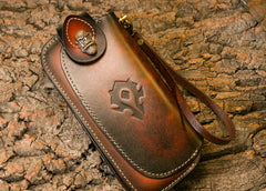 Handmade Leather Mens Cool Long World of Warcraft Leather Chain Wallet Cards Biker Trucker Wallet