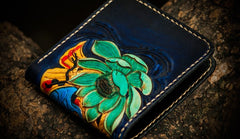 Handmade Leather Carp Tooled Mens billfold Wallet Cool Leather Wallet Slim Wallet for Men