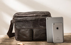 Cool Black Leather Mens Messenger Bag Vintage Shoulder Bag for Men - iwalletsmen
