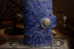 Handmade Leather Floral Mens Cool billfold Wallet Card Holder Small Card Slim Wallets for Men