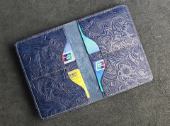 Handmade Leather Floral Mens Cool billfold Wallet Passport Card Holder Small Card Slim Wallets for Men