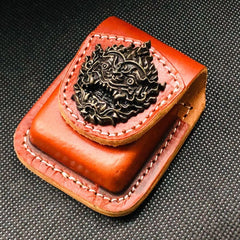 Brown Handmade Leather Mens Texas Star Zippo Lighter Holders Lighter Case For Men - iwalletsmen