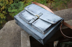 Handmade Vintage Leather Mens Cool Messenger Bags Gray Shoulder Bag for Men - iwalletsmen