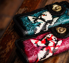 Handmade Leather Carp Mens Chain Biker Wallet Cool Leather Wallet With Chain Wallets for Men