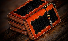 Handmade Leather Mens Chain Biker Wallet Cool Leather Wallet Long Clutch Wallets for Men