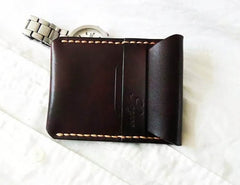 Mens Coffee Leather Slim Front Pocket Wallets Leather Cards Wallet for Men - iwalletsmen