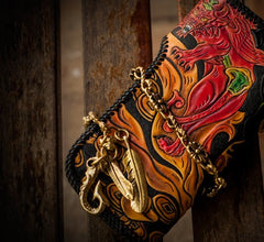 Handmade Leather Monster Mens Chain Biker Wallet Cool Leather Wallet Long Phone Wallets for Men