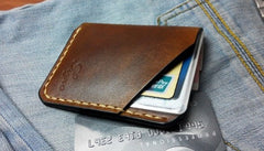 Mens Brown Leather Slim Front Pocket Wallets Leather Cards Wallet for Men - iwalletsmen