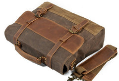 Mens Waxed Canvas Leather Side Bag Messenger Bag Canvas Courier Bag for Men - iwalletsmen