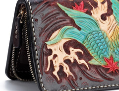 Handmade Leather Carp Mens Chain Biker Wallet Cool Leather Wallet Long Phone Wallets for Men