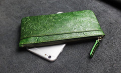 Handmade Leather Mens Cool Zipper Phone Travel Long Wallet Holder Slim Clutch Wallets for Men