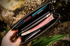 Handmade Leather Tooled White Jambhala Mens Chain Biker Wallet Cool Leather Wallet Zipper Long Phone Wallets for Men