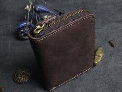 Handmade Leather Mens Cool Slim Leather Wallet Men Zipper billfold Wallets Bifold for Men