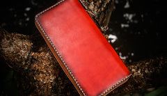 Handmade Leather Tibetan Mens Chain Biker Wallet Cool Leather Wallet Long Clutch Wallets for Men