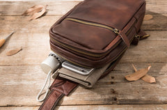 Coffee Leather Mens Sling Bag Sling Shoulder Bag Sling Backpacks for men - iwalletsmen