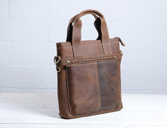 Cool Coffee Leather Mens Briefcases Work Bag Laptop Bag Business Bag for Men - iwalletsmen