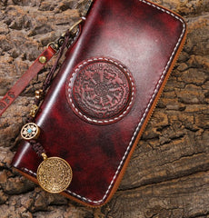 Handmade Leather Mens Chain Biker Wallet Cool Leather Wallet Long Phone Wallets for Men