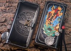 Handmade Leather Carp Mens Chain Biker Wallet Cool Leather Wallet Long Phone Wallets for Men - iwalletsmen