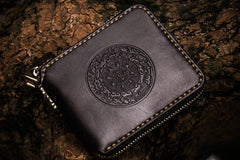 Handmade Leather Tibetan Tooled Mens billfold Wallet Cool Chain Wallet Biker Wallet for Men