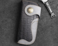 Handmade Leather Biker Wallet Mens Cool Chain Wallet Long Wallet Trucker Wallet with Chain